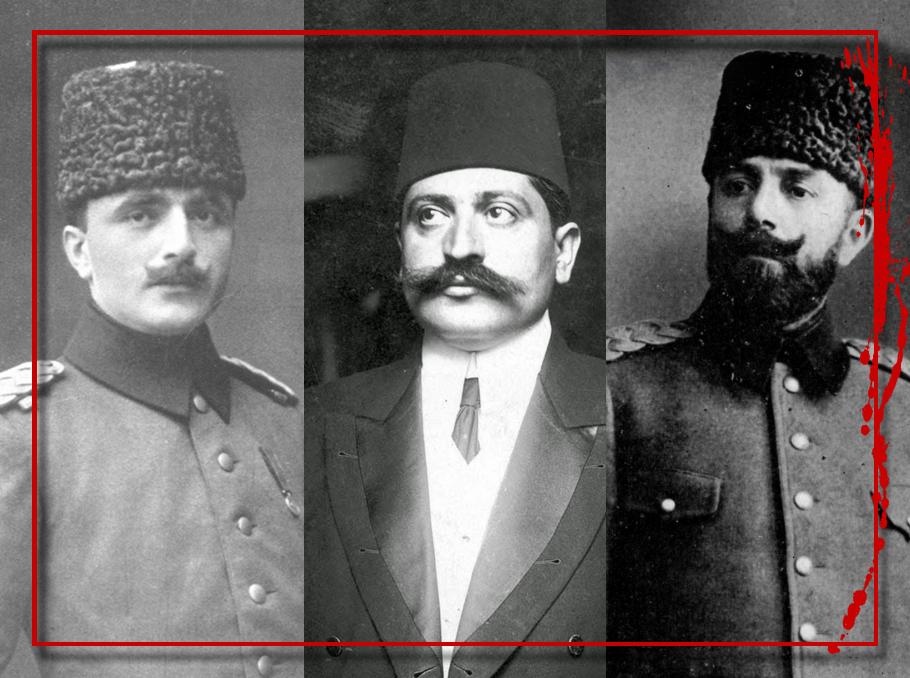 Η πρώτη εικόνα παρουσιάζει τους: Talaat Pasha Enver Pasha Cemal Pasha δηλαδή την ηγετική τριανδρία των Νεότουρκων που συνδέεται ιστορικά με τη Armenian genocide.